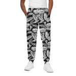 Black And White Palm Leaves Print Cotton Pants