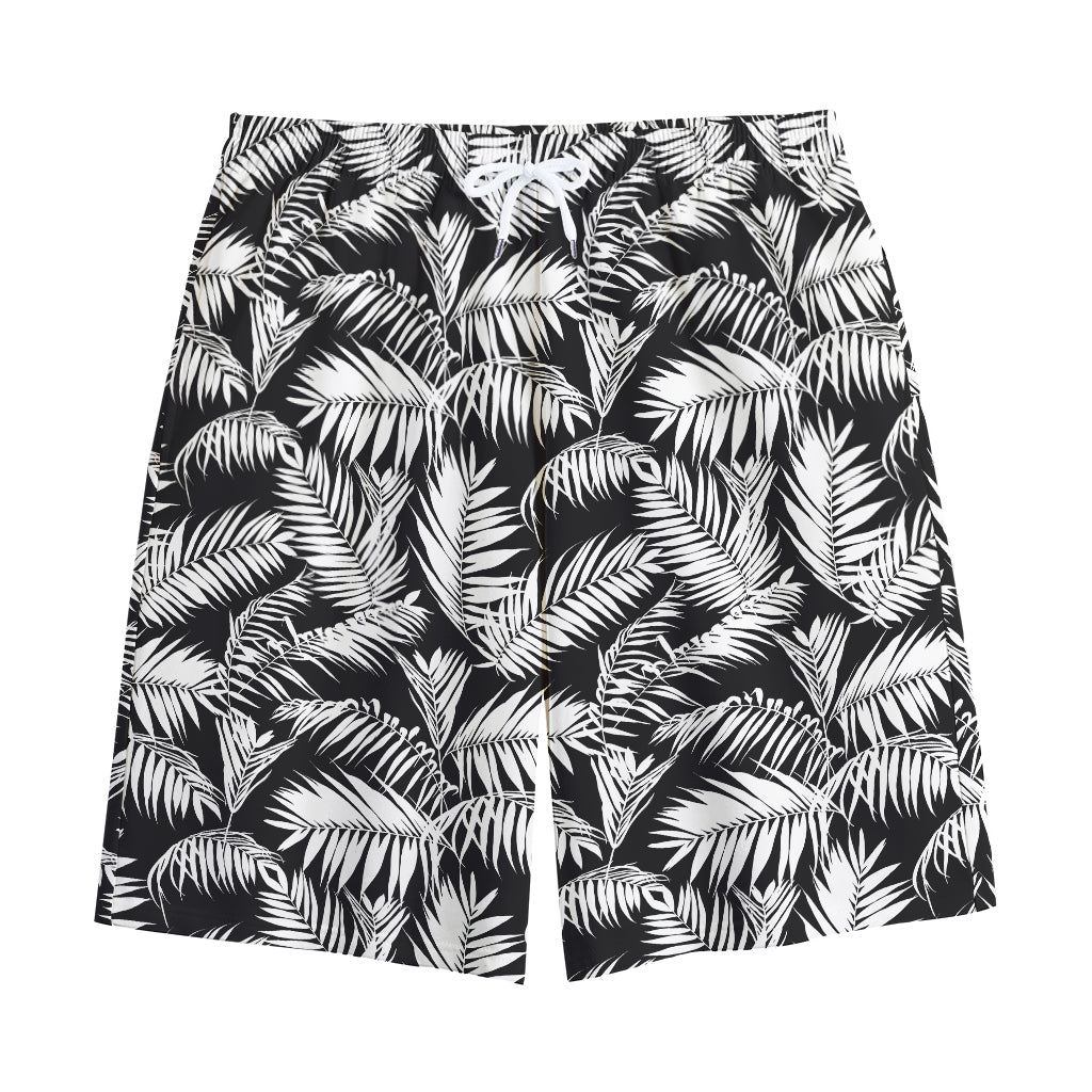 Black And White Palm Leaves Print Cotton Shorts