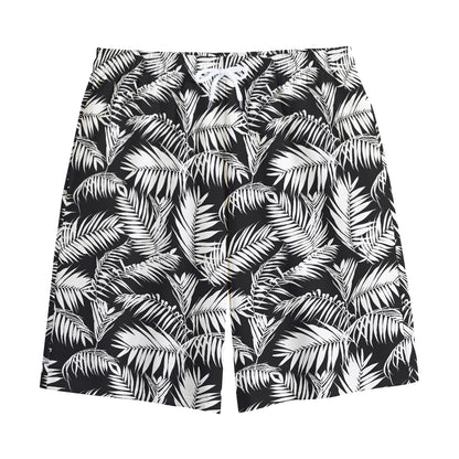 Black And White Palm Leaves Print Cotton Shorts