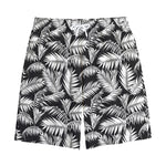 Black And White Palm Leaves Print Cotton Shorts