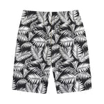 Black And White Palm Leaves Print Cotton Shorts