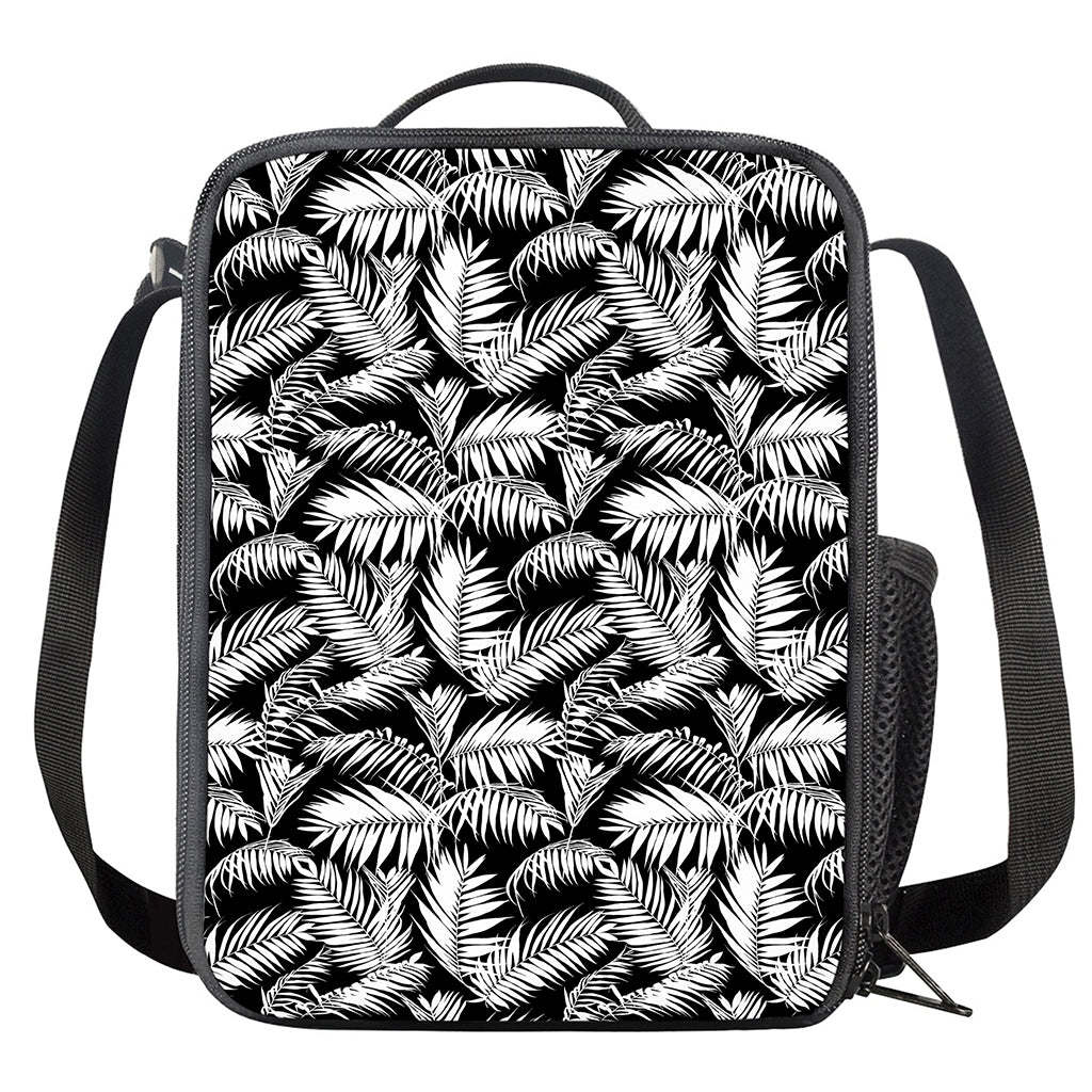 Black And White Palm Leaves Print Crossbody Lunch Bag