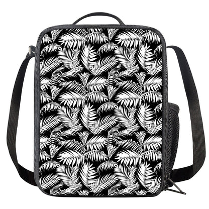 Black And White Palm Leaves Print Crossbody Lunch Bag