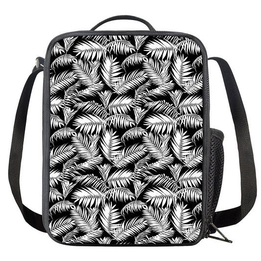 Black And White Palm Leaves Print Crossbody Lunch Bag