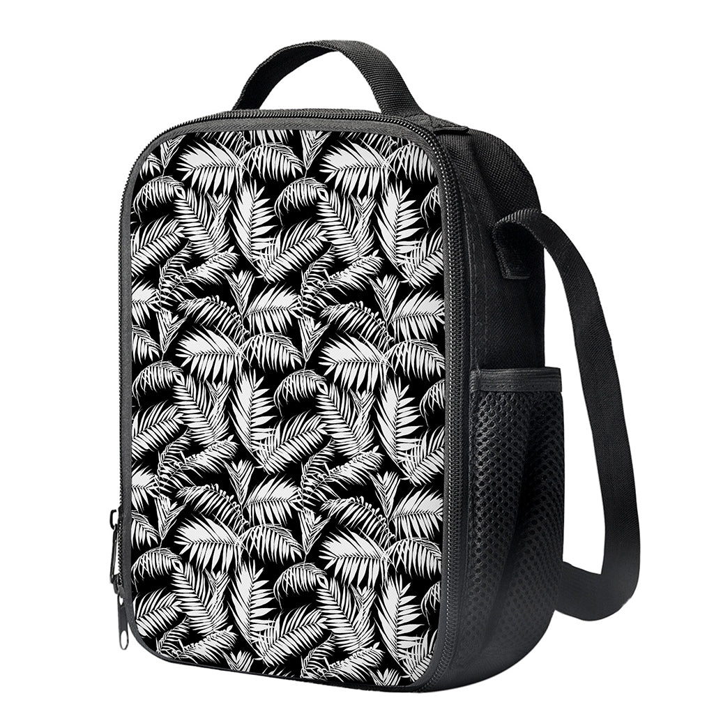 Black And White Palm Leaves Print Crossbody Lunch Bag