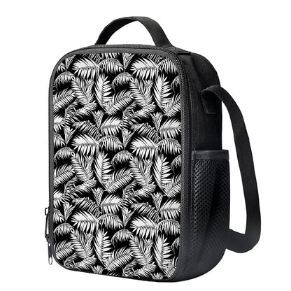 Black And White Palm Leaves Print Crossbody Lunch Bag