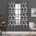 Black And White Palm Leaves Print Grommet Curtain Panels