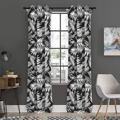 Black And White Palm Leaves Print Curtain