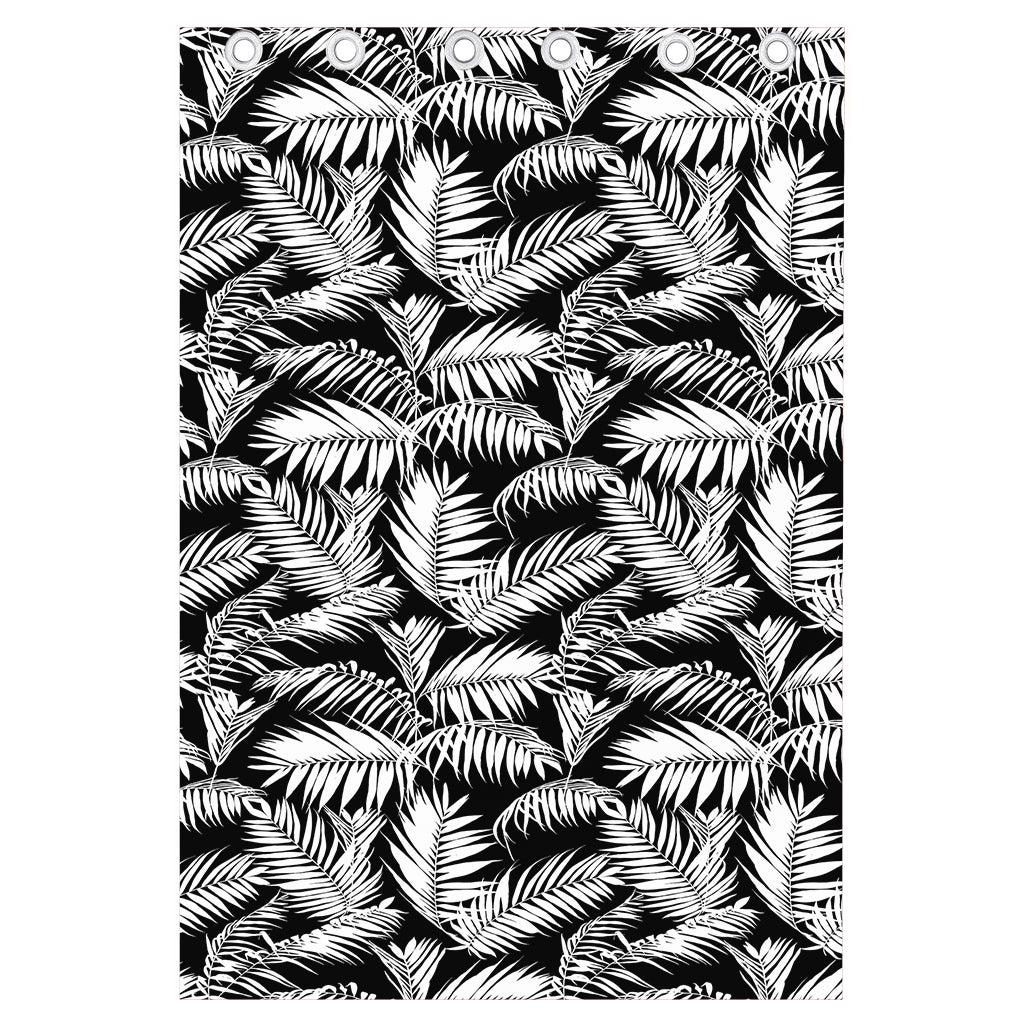 Black And White Palm Leaves Print Curtain