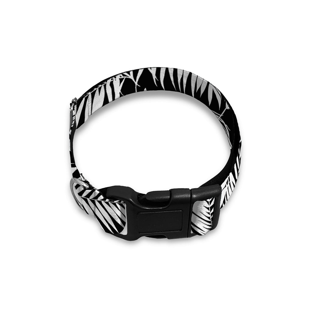 Black And White Palm Leaves Print Dog Collar