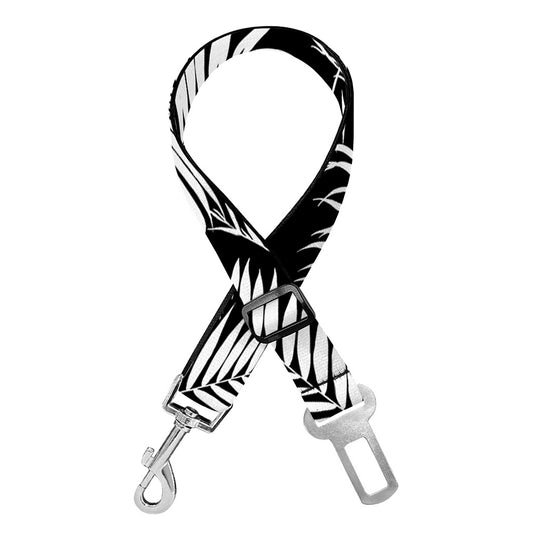 Black And White Palm Leaves Print Dog Seat Belt