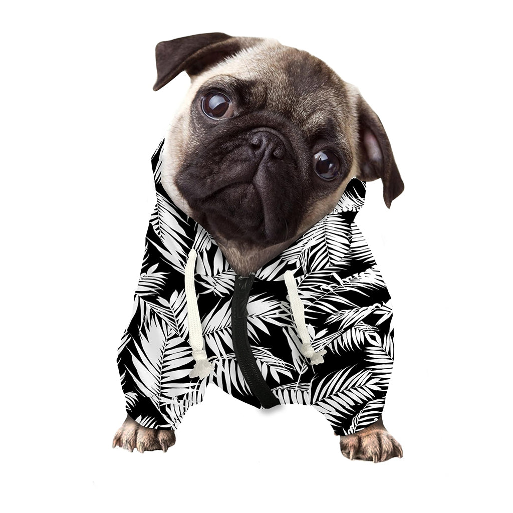 Black And White Palm Leaves Print Dog Zip Up Hoodie
