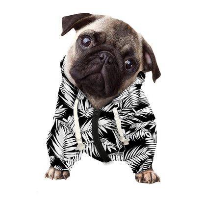 Black And White Palm Leaves Print Dog Zip Up Hoodie