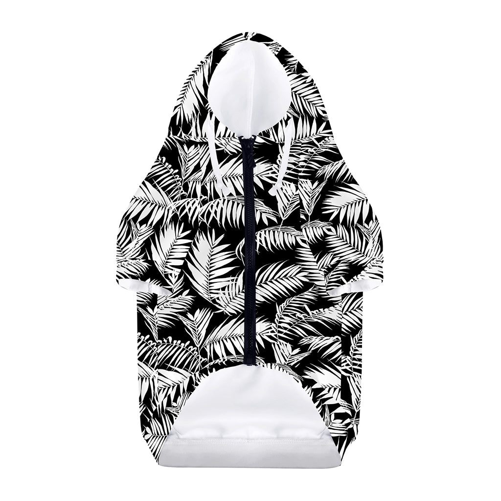 Black And White Palm Leaves Print Dog Zip Up Hoodie