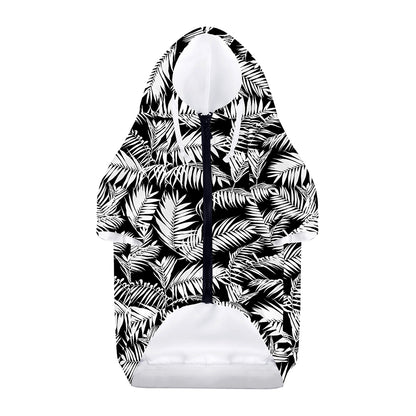 Black And White Palm Leaves Print Dog Zip Up Hoodie