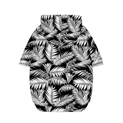 Black And White Palm Leaves Print Dog Zip Up Hoodie
