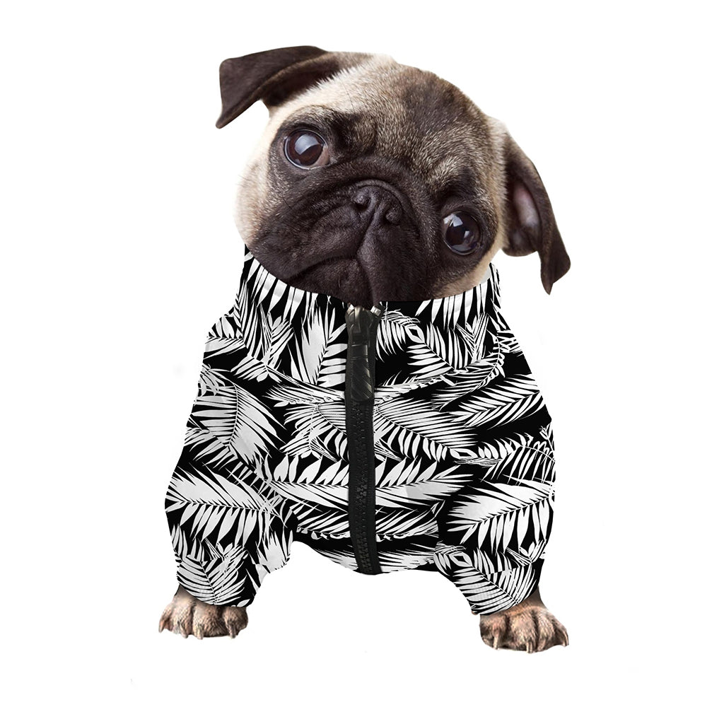 Black And White Palm Leaves Print Dog Zip Up Jacket