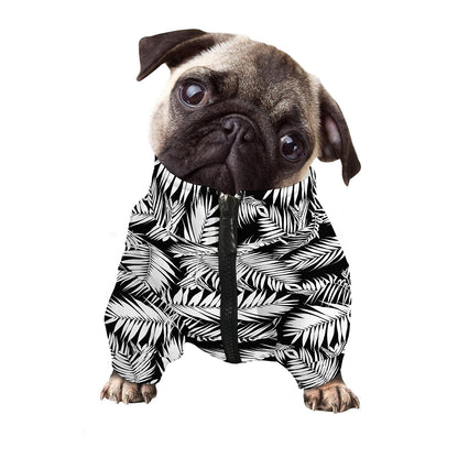 Black And White Palm Leaves Print Dog Zip Up Jacket
