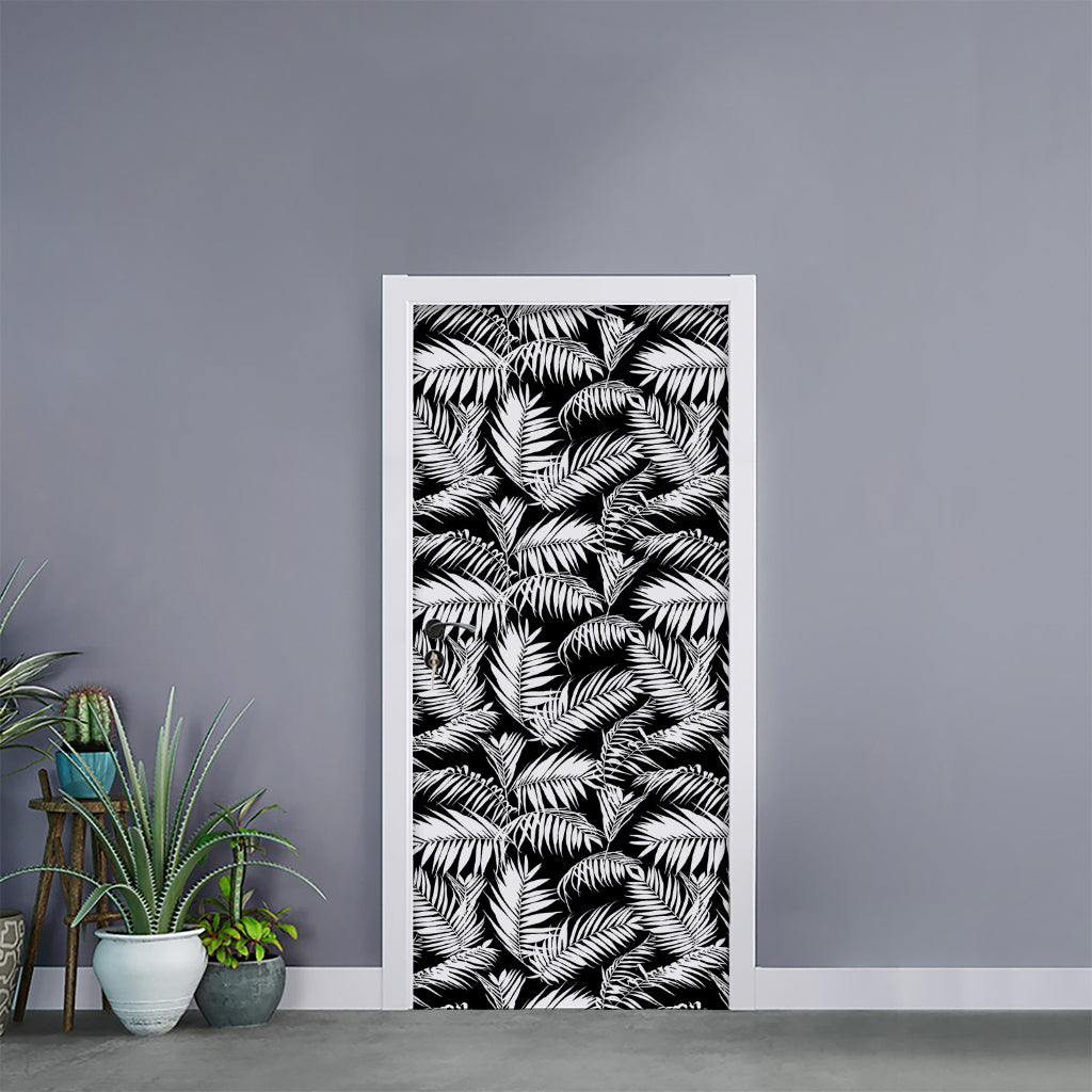 Black And White Palm Leaves Print Door Sticker