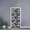 Black And White Palm Leaves Print Door Sticker