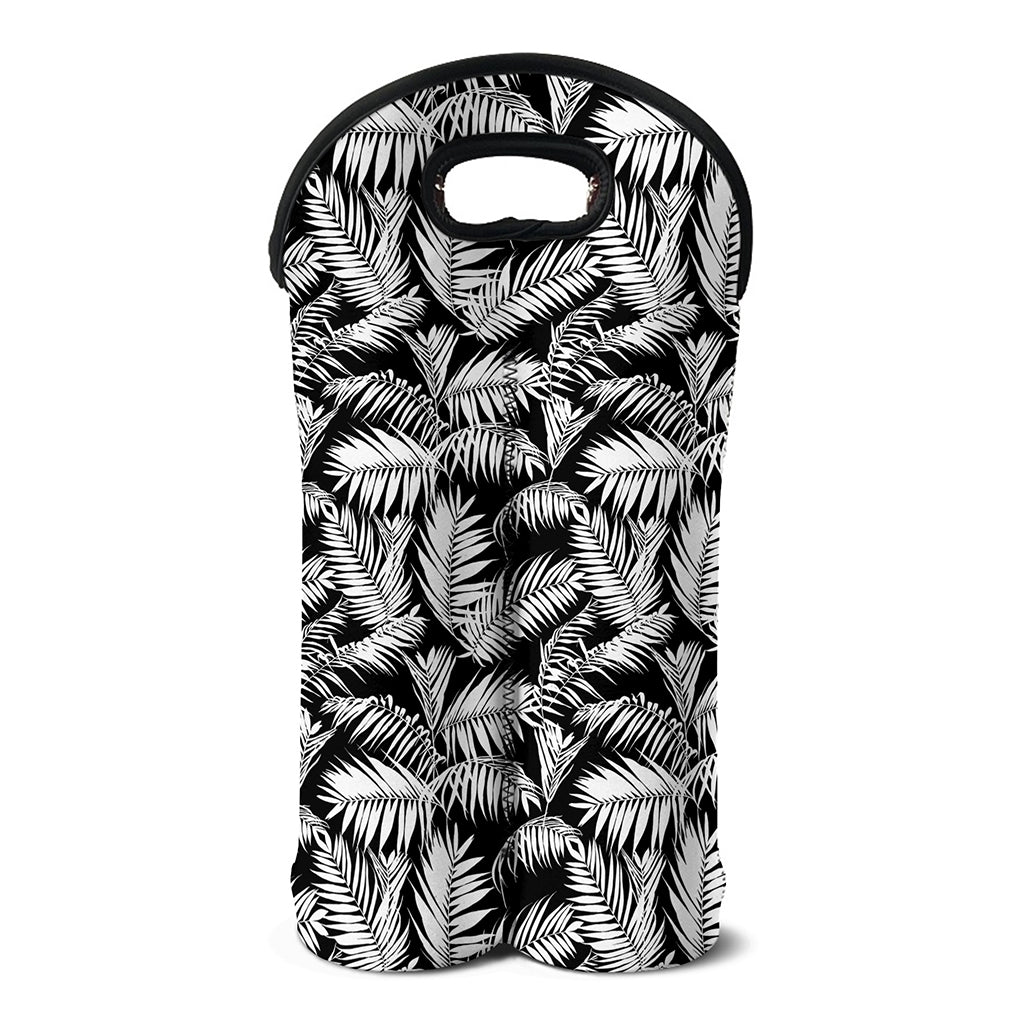 Black And White Palm Leaves Print Double Neoprene Wine Tote