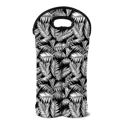 Black And White Palm Leaves Print Double Neoprene Wine Tote
