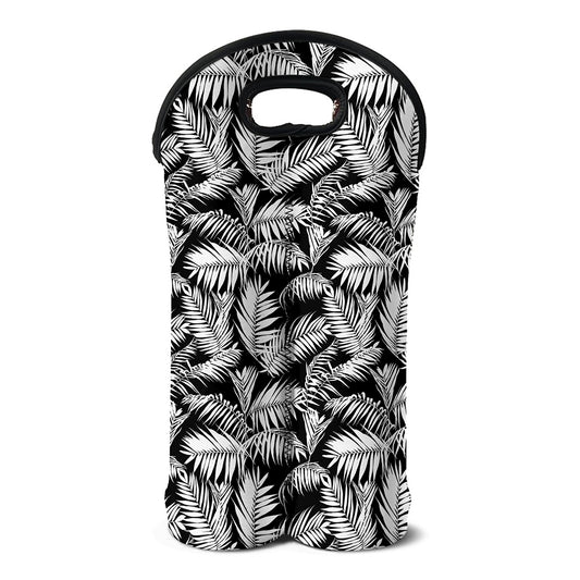 Black And White Palm Leaves Print Double Neoprene Wine Tote