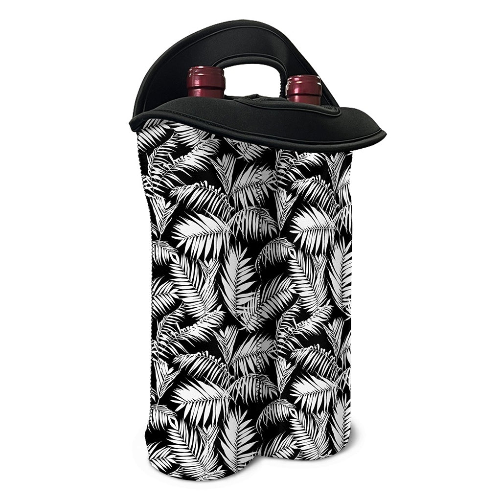 Black And White Palm Leaves Print Double Neoprene Wine Tote