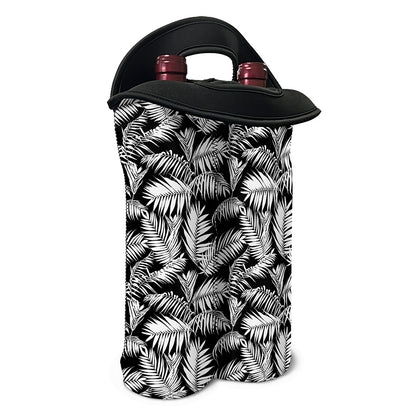 Black And White Palm Leaves Print Double Neoprene Wine Tote