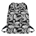 Black And White Palm Leaves Print Drawstring Backpack