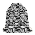 Black And White Palm Leaves Print Drawstring Bag