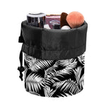 Black And White Palm Leaves Print Drawstring Makeup Bag