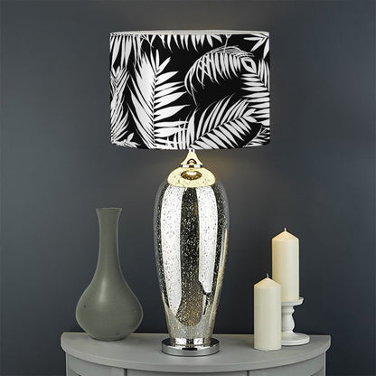 Black And White Palm Leaves Print Drum Lamp Shade