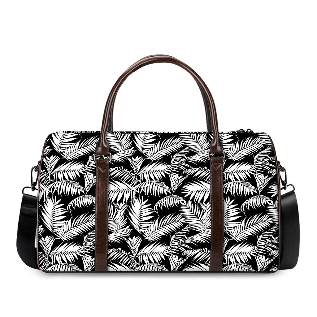 Black And White Palm Leaves Print Duffle Bag