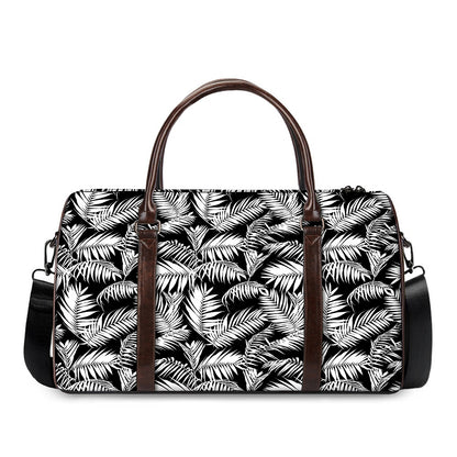 Black And White Palm Leaves Print Duffle Bag