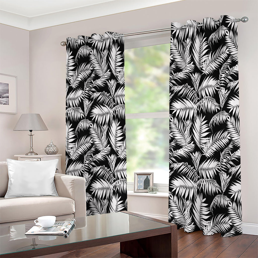 Black And White Palm Leaves Print Extra Wide Grommet Curtains