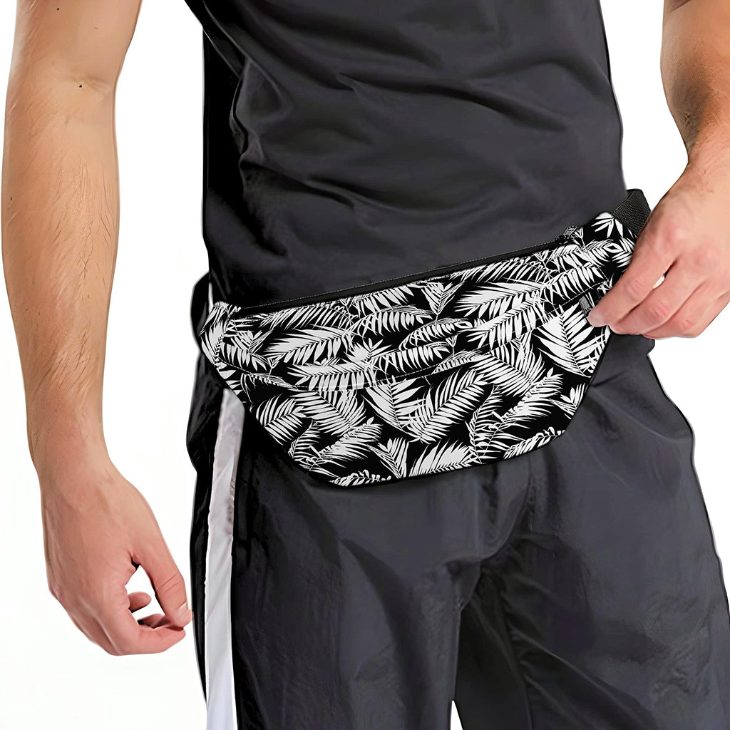 Black And White Palm Leaves Print Fanny Pack