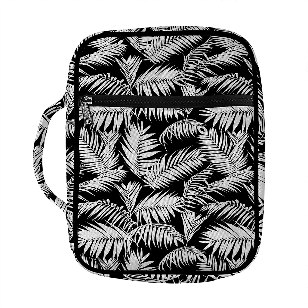 Black And White Palm Leaves Print Front Pocket Bible Bag