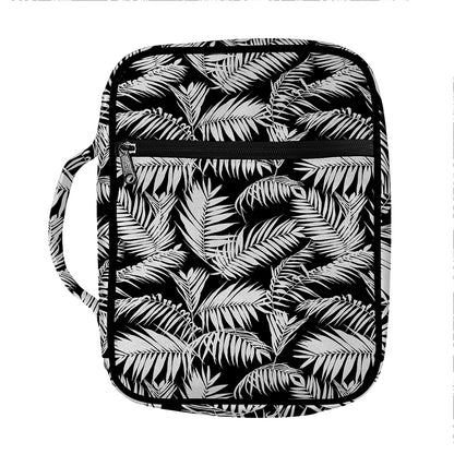 Black And White Palm Leaves Print Front Pocket Bible Bag