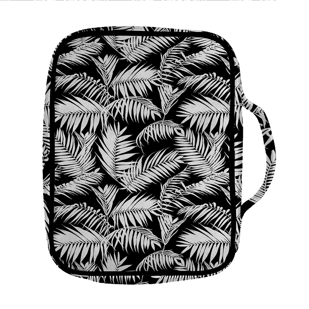 Black And White Palm Leaves Print Front Pocket Bible Bag