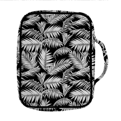 Black And White Palm Leaves Print Front Pocket Bible Bag