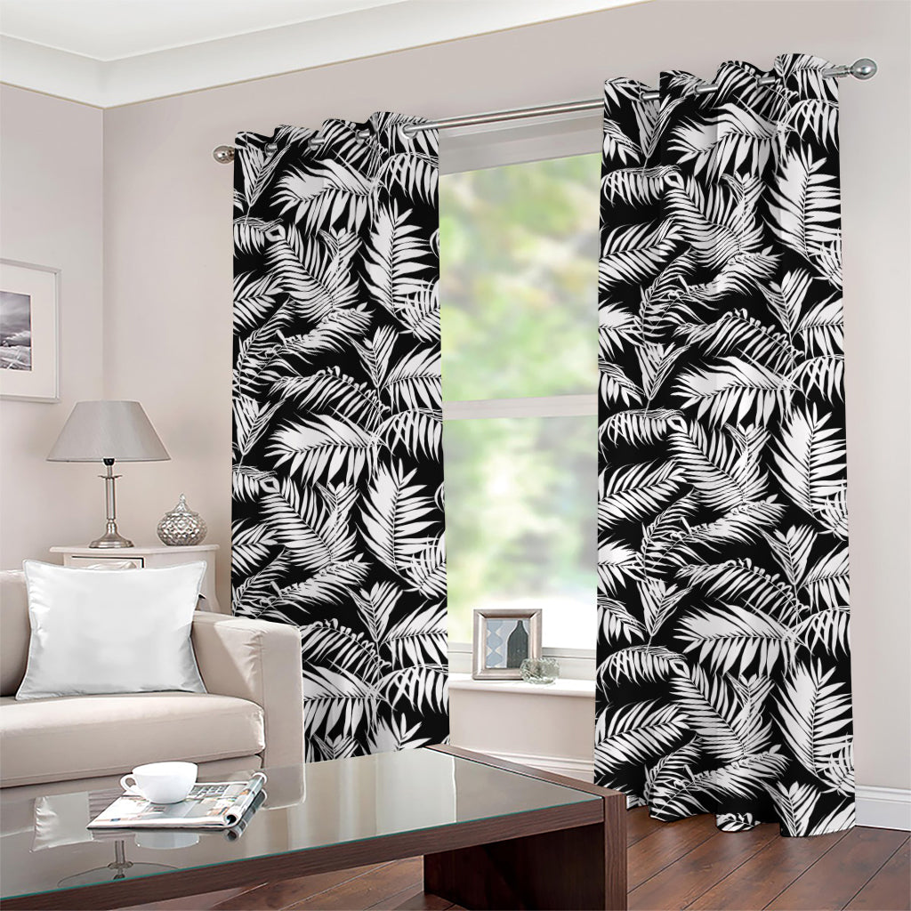 Black And White Palm Leaves Print Grommet Curtains