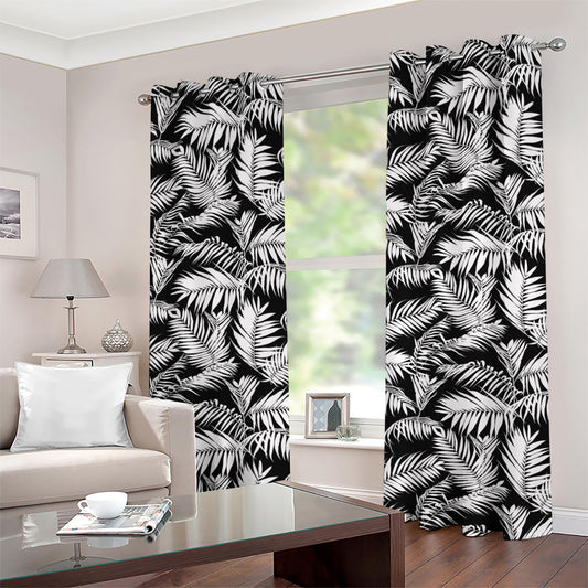 Black And White Palm Leaves Print Grommet Curtains