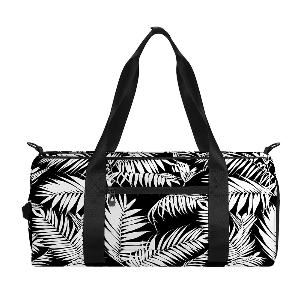 Black And White Palm Leaves Print Gym Bag