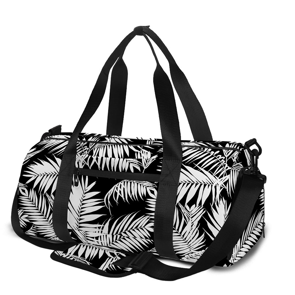Black And White Palm Leaves Print Gym Bag