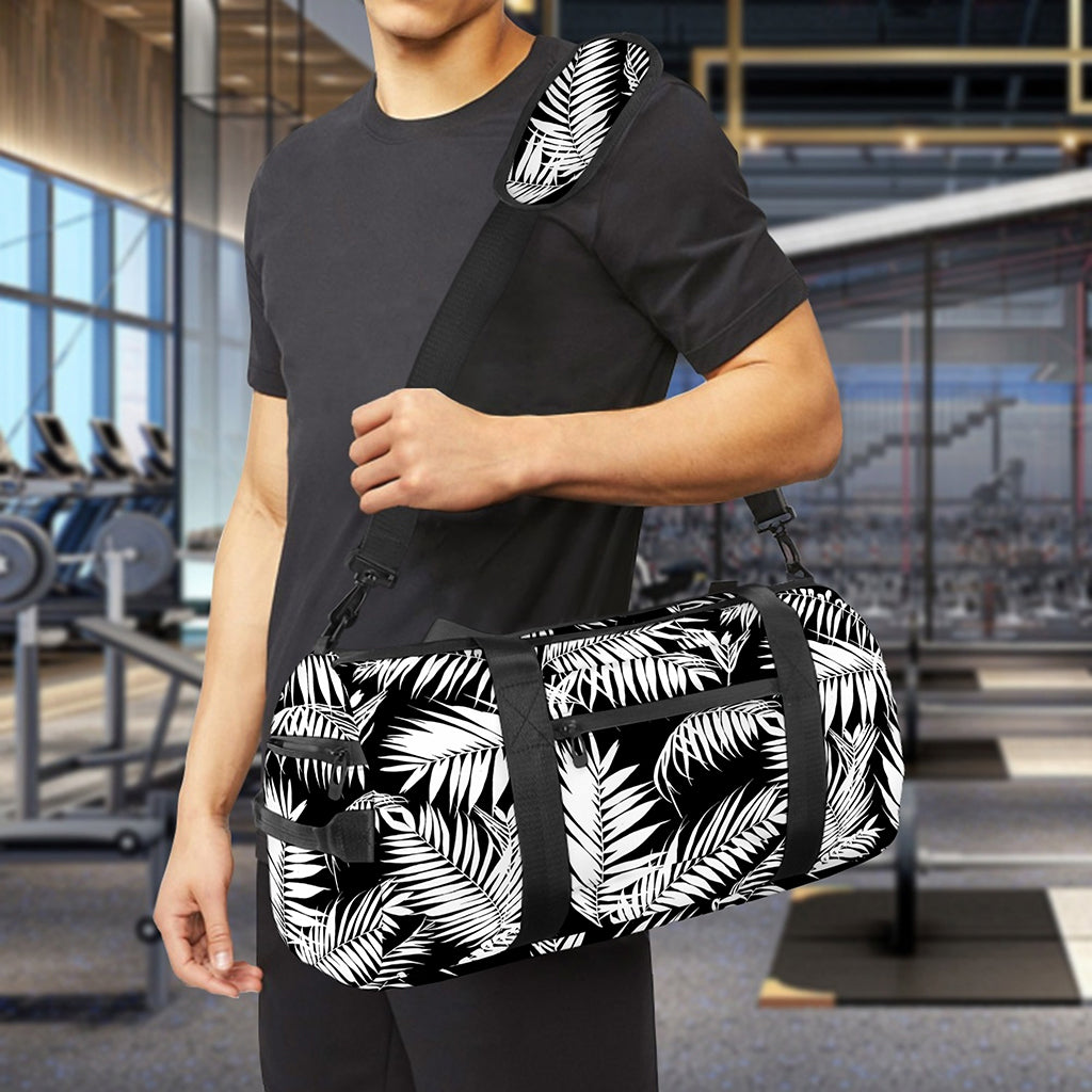 Black And White Palm Leaves Print Gym Bag