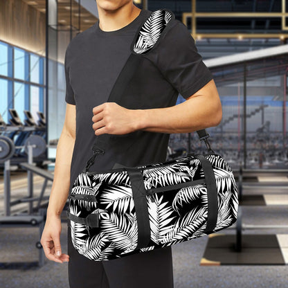 Black And White Palm Leaves Print Gym Bag