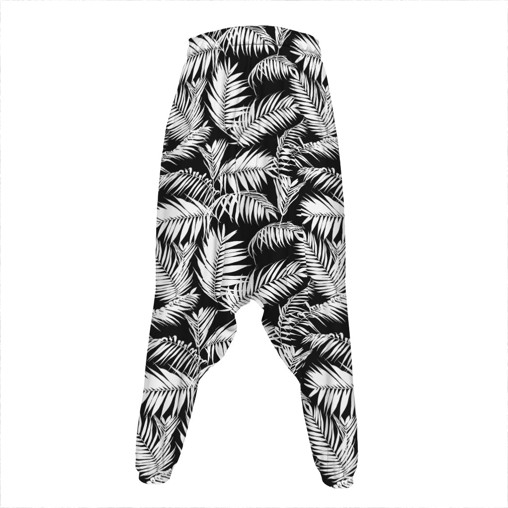 Black And White Palm Leaves Print Hammer Pants
