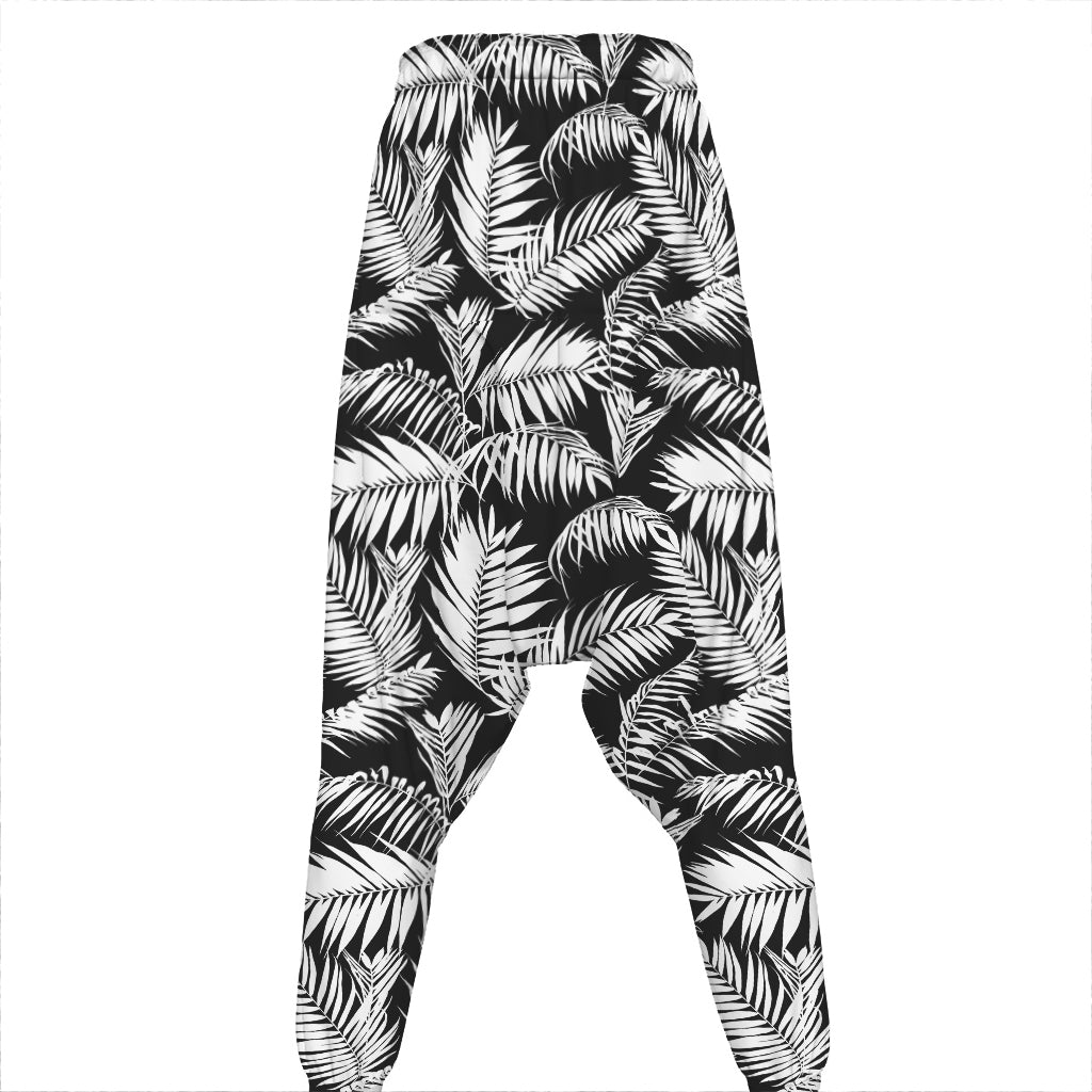 Black And White Palm Leaves Print Hammer Pants