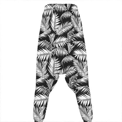 Black And White Palm Leaves Print Hammer Pants